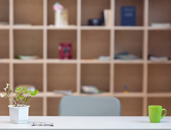 Cozy working Place on Wood Wall background