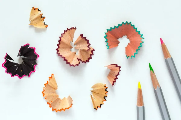 Creativity Concept Image of color Pencils and Wood Chips — Stock Photo, Image