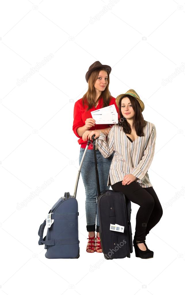 Young female tourists and the airport