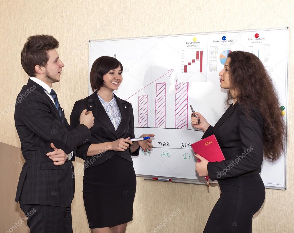 Discussion near the wall chart