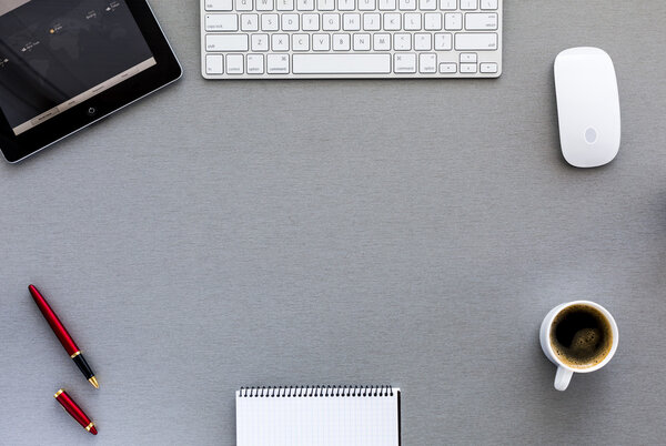 Modern working place on grey wood table
