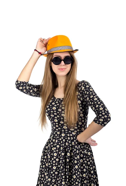 Snygga dam i orange hatt — Stockfoto