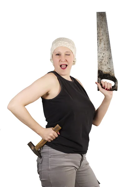 Female worker enjoys do-it-yourself house work — Stock Photo, Image