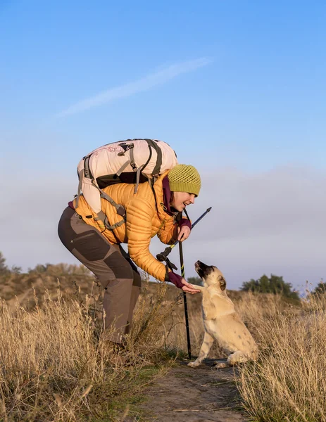 Wanderer und Hund — Stockfoto