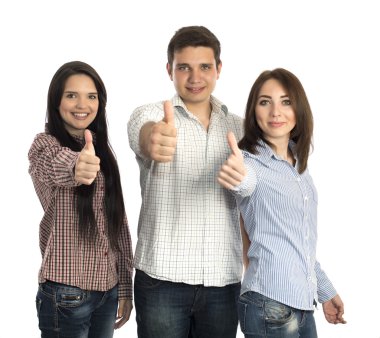 Bir grup genç insan Ok jest yapar
