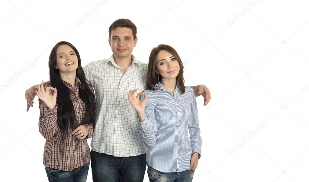 Group of young people makes OK gesture