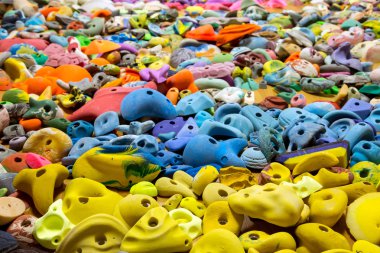 Heap of rock climbing holds