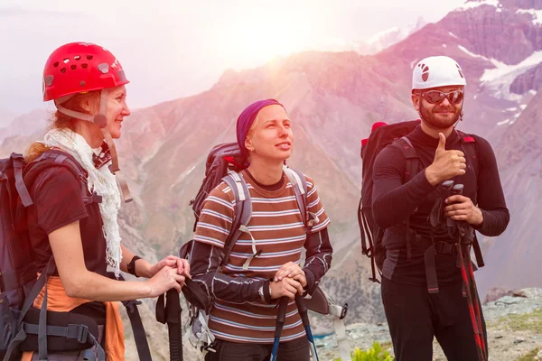 Happy mountain climbers portrait — Stok fotoğraf