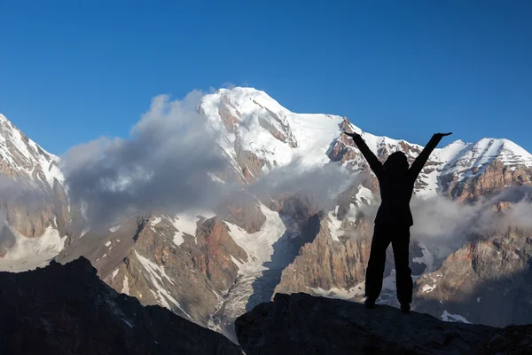 Alpinista alpino alcanzó cumbre —  Fotos de Stock