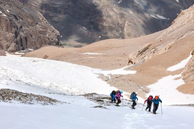 Trekking in Himalaya Hikers Walking Up on Glacier in Nepal