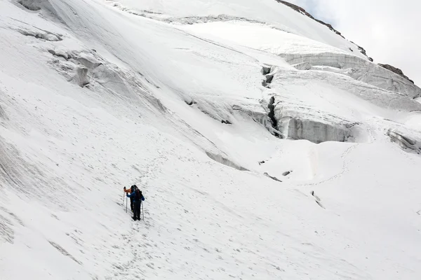 Socios alpinos caminando por el sendero de nieve — Foto de Stock