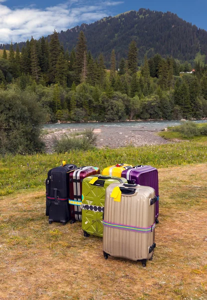 Travel Suitcases in Wilderness Area — Stock Photo, Image