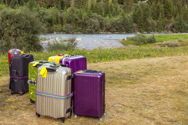 Travel Suitcases in Wilderness Area — 图库照片
