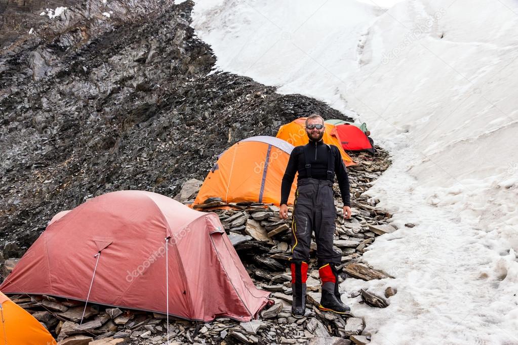 Jolly Mountain Climber and High Altitude Camp
