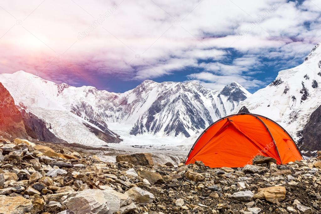 Red Tent in High Latitude Mountain Terrain