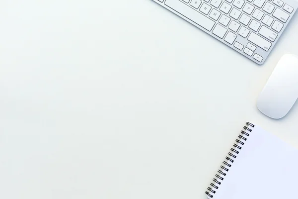 Office White Desk Top View with Business and Every Day Life Items and Electronics — Stock Photo, Image