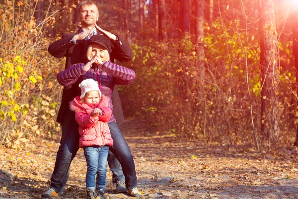 Young Family Outdoors Making House Gesture — Stockfoto