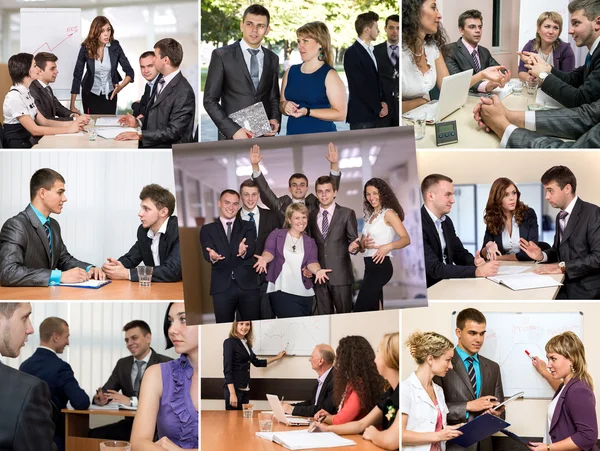 Collage fotografico che racconta la storia del successo del Business Team — Foto Stock