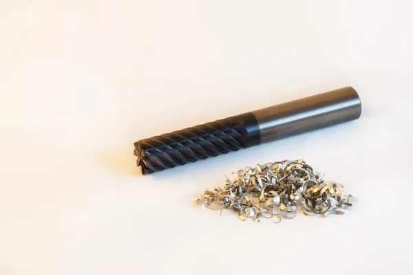 End mill  with aluminium shavings — Stock Photo, Image