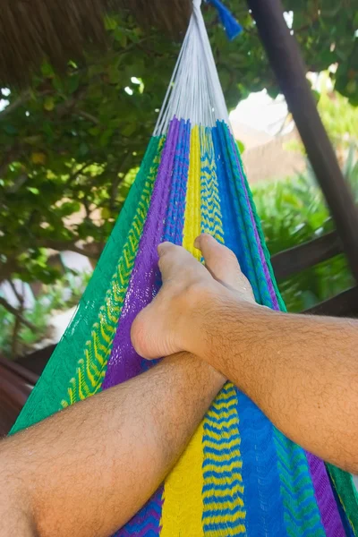 Relax on  a colorful hammock  in a tropical garden — Stock Photo, Image