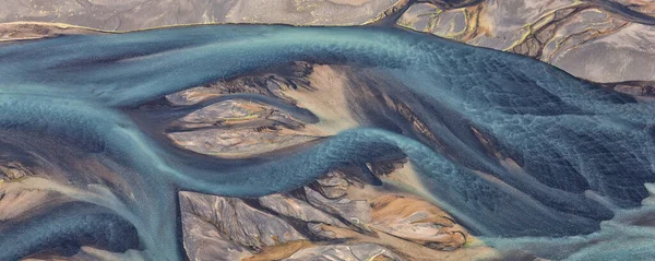 Aerial View River Coloured Glacial Melt — Stock Photo, Image