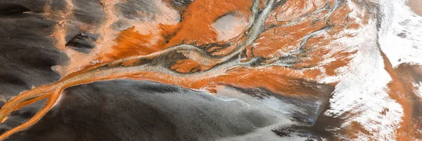 Aerial View River Delta Colored Runoff Hvammur Iceland — Stock Photo, Image