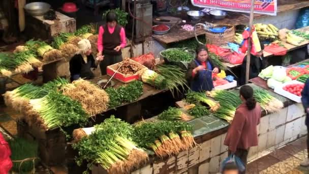 Women selling vegetables in market — Stock Video