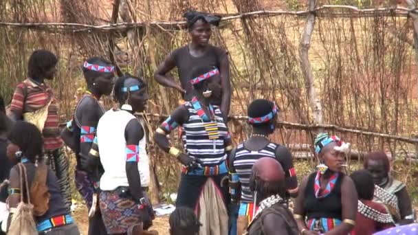 Mujeres de la tribu Hamer el día del mercado — Vídeo de stock