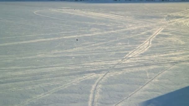 Yalnız erkek buzda balık döndürülüyor — Stok video