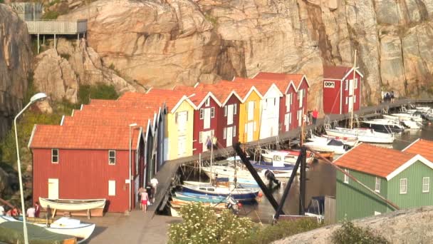 Boat huts in Smogen Bohuslaen coast — Stock Video