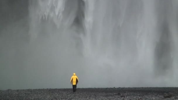 Vodopád Skogafoss jižního pobřeží Islandu — Stock video