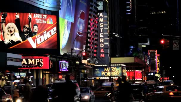 The Neon lights of New York city and Times Square, New York, USA — Stock Video