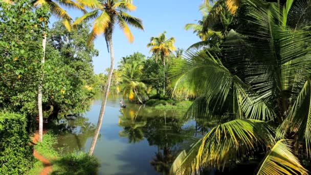 People in distance on backwater banks — Stock Video