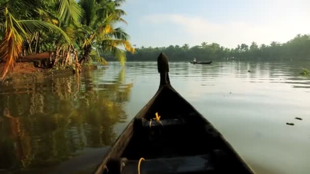通过在喀拉拉邦回水的独木舟 — 图库视频影像