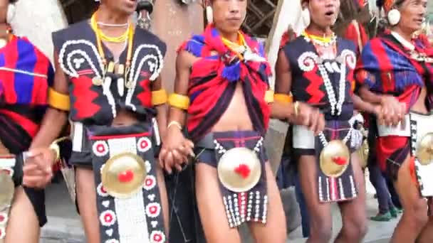 Chang stamleden dragen traditionele klederdracht een tribal dancing festival — Stockvideo