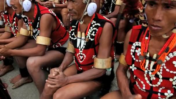 Chang stamleden dragen traditionele klederdracht een tribal dancing festival — Stockvideo