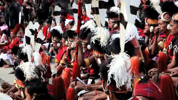 Chakhesang tribesman Hornbill festival wearing traditional dress — Stock Video
