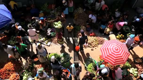 Vendedores ambulantes del mercado africano que venden frutas y verduras frescas — Vídeo de stock