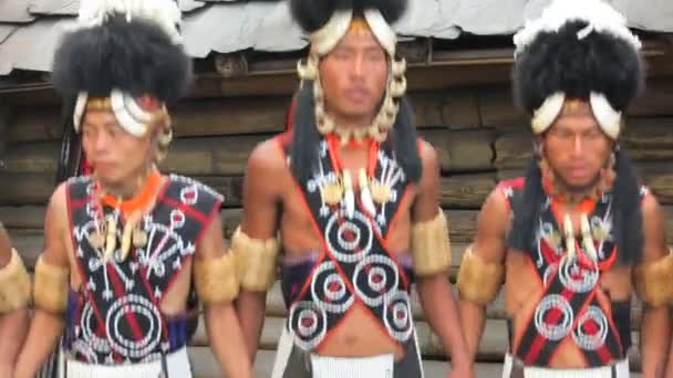 Tribesmen bailando en el festival Hornbill — Vídeo de stock