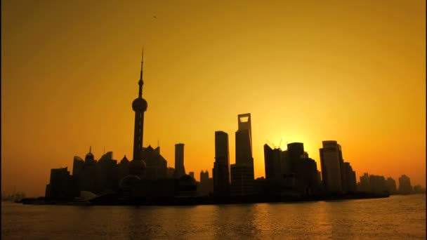 Východ slunce nad moderní město Šanghaj — Stock video