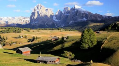 Ahşap lodges ile güzel Alpine mera