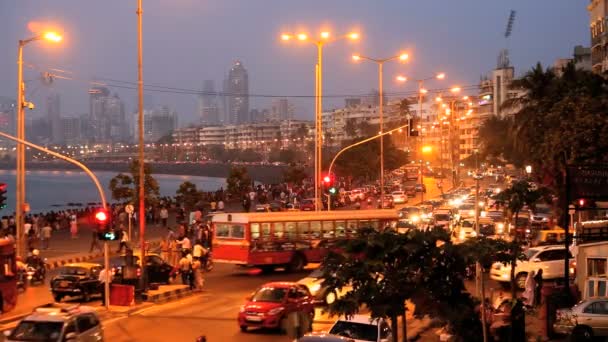 Mumbai India Marina viajes de skyline de ciudad en coche — Vídeos de Stock