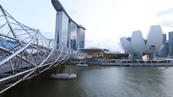 Marina Bay Helix Bridge Marina Sande Wolkenkratzer Zeitraffer — Stockvideo