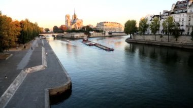 Fransa Paris River Seine Notre Dame kilise katedral gündoğumu