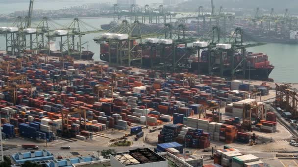 Puerto de contenedores muelles buque contenedor global Singapur — Vídeo de stock