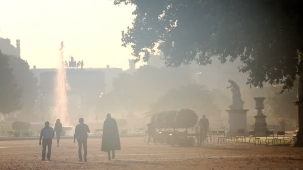 France Paris Arc de Triomphe du Carrousel haze fountain statue — Stock Video