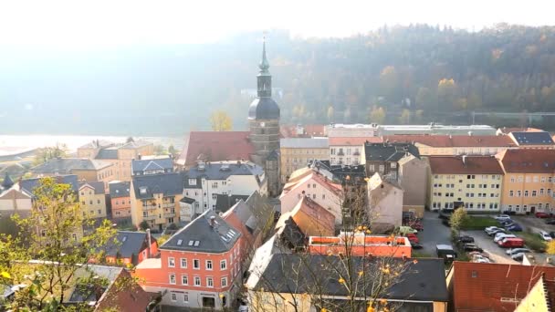 Alemanha Bad Schandau River Elba construção Saxônia cidade igreja — Vídeo de Stock