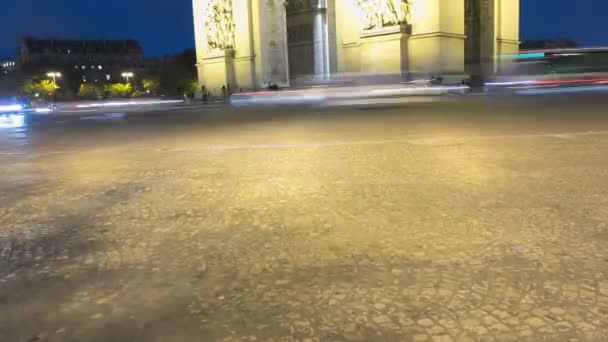 Fransa Paris Avrupa Arc de Triomphe Avenue Champs Elyses gece Tl — Stok video