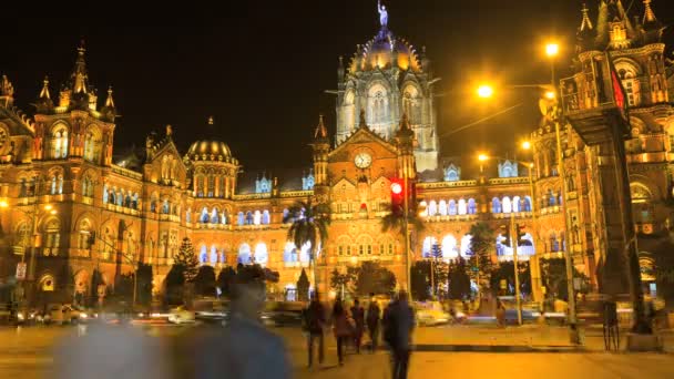 Время в Мумбаи, Индия, истекло Чхатрапати Шиваджи Терминус — стоковое видео