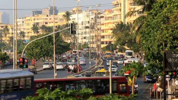 Mumbai Marine drive città skyline trasporto stradale viaggi — Video Stock